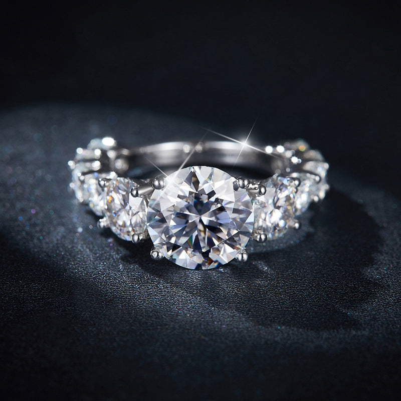 Luxury Full Diamond Round 10.0mm4ct Full Moissanite Silver Gold Plated Ring