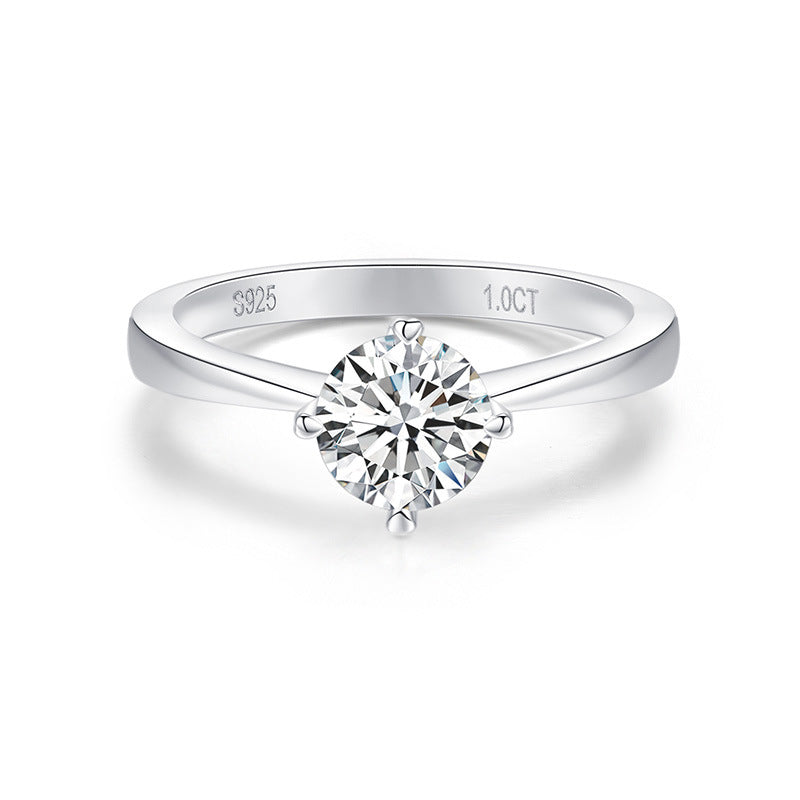 Four-Prong Moissanite Silver Plated 18K Gold Second Over Diamond Pen 50 Minutes 1 Carat Women's Engagement Ring