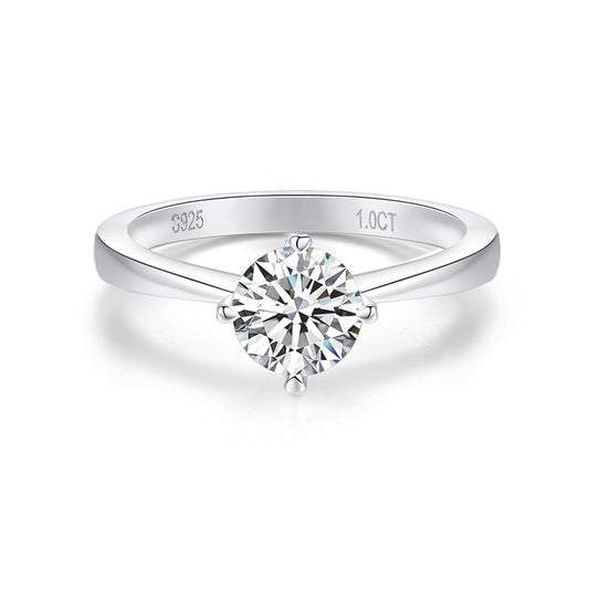 Four-Prong Moissanite Silver Plated 18K Gold Second Over Diamond Pen 50 Minutes 1 Carat Women's Engagement Ring