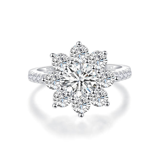 New Classic Sunflower Series Moissanite Silver Plated 18K Gold Second Over Diamond Pen Sunflower Ring
