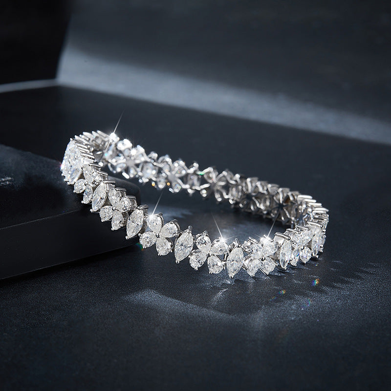 Marquise water drops flowers splendid dinner style bracelet silver set moissanite luxury bracelet