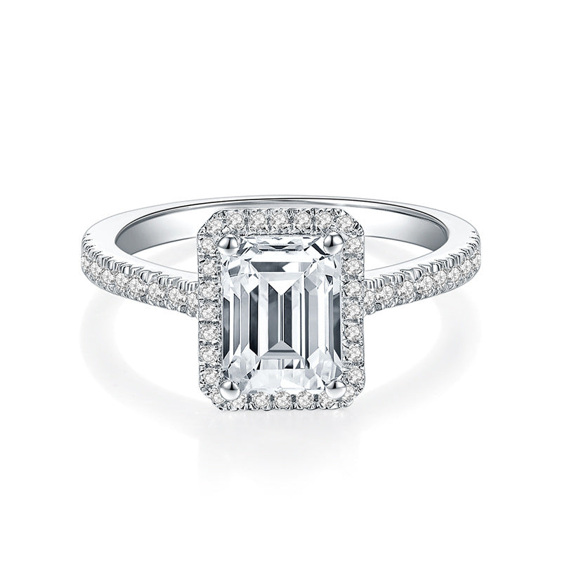 6*8mm emerald cut moissanite diamond ring ladies S925 silver plated 18k gold ring