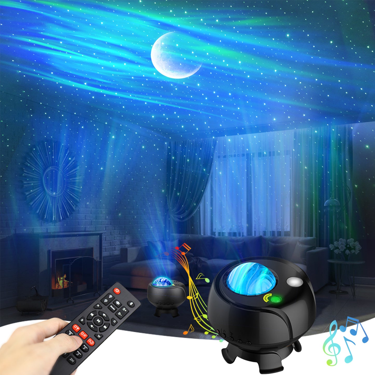 Northern Colorful Galaxy Starry Sky Projector Laser Aurora Music Moon Nebula Projection Bedroom Decoration Atmosphere Night Light