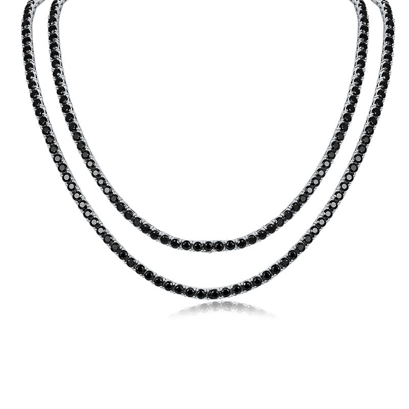 Hip Hop Style 6.5mm Tennis Chain 1 Carat Black Moissanite Silver Plated 18k White Gold Men's Necklace