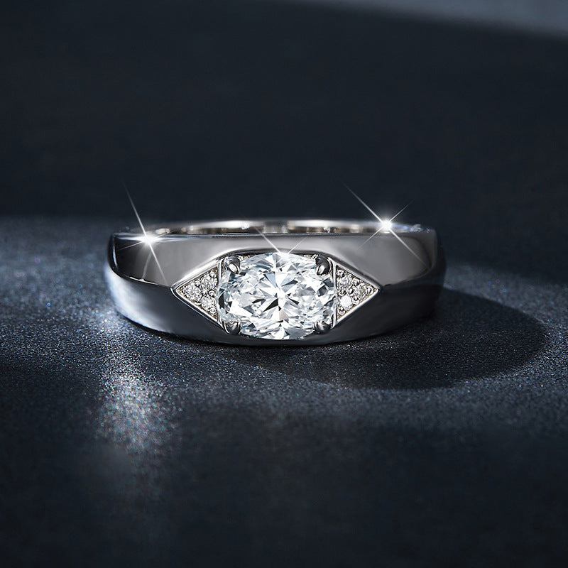 Oval 1 Carat Moissanite Wedding Ring Unisex Valentine's Day Gift Sterling Silver Plated 18k