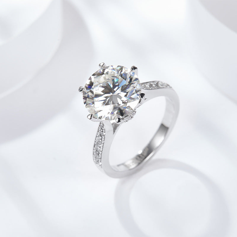 Silver Plated 18K Gold Rotating Crown Moissanite Ring Women's 5 Carat Dancing Diamond Ring 925 Silver Simulation Diamonds