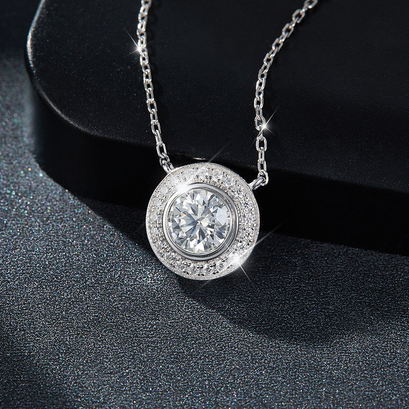 Moissanite  Round Bubble 1 Carat Round Bag Pendant Full Moissanite S925 Silver Plated 18k Gold Necklace