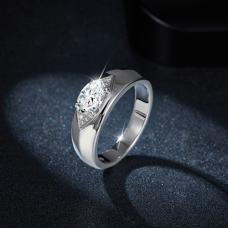 Oval 1 Carat Moissanite Wedding Ring Unisex Valentine's Day Gift Sterling Silver Plated 18k