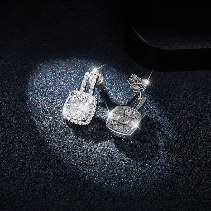 2 carat 7*7mm pillow square bag full moissanite diamond stud earrings S925 silver plated 18k gold unisex style