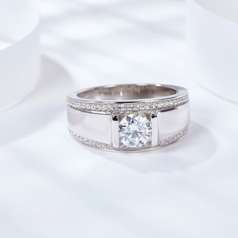 2 carat heroic men's wedding pair rings, moissanite couple gift silver plated 18K gold ring