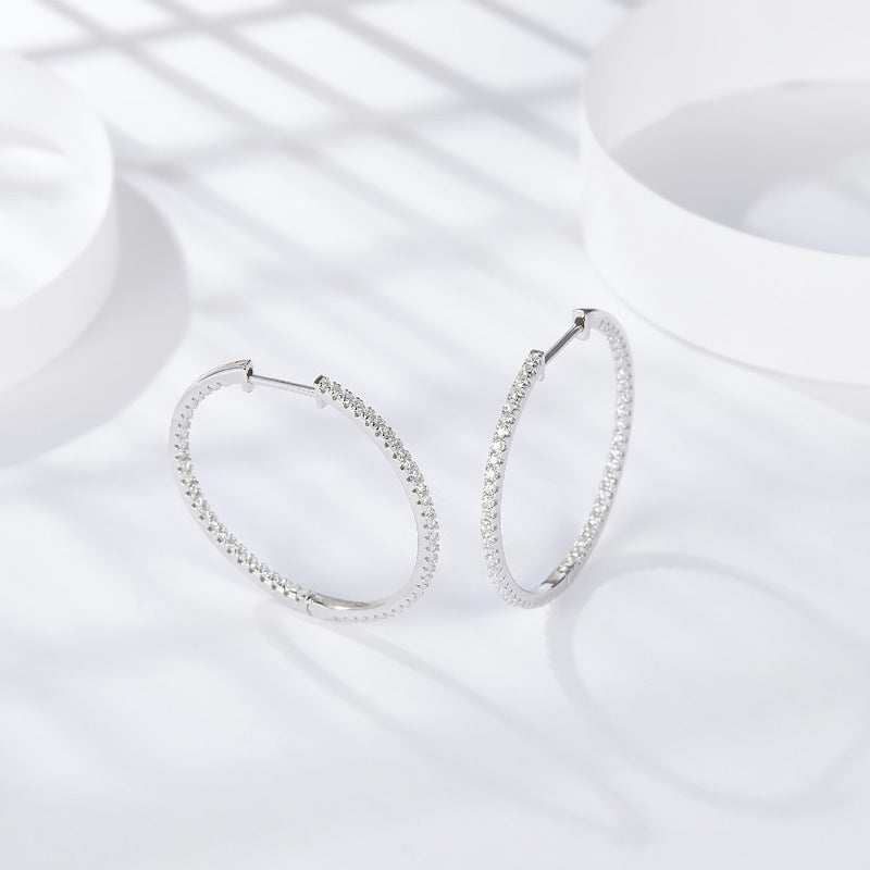 New Circle Earrings S925 Sterling Silver Stud Earrings Women's High-end Moissanite Earrings Show Small Face