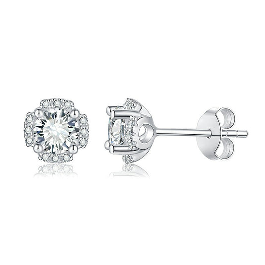Fantasia high-quality moissanite with black card certificate over drill pen flower silver studs