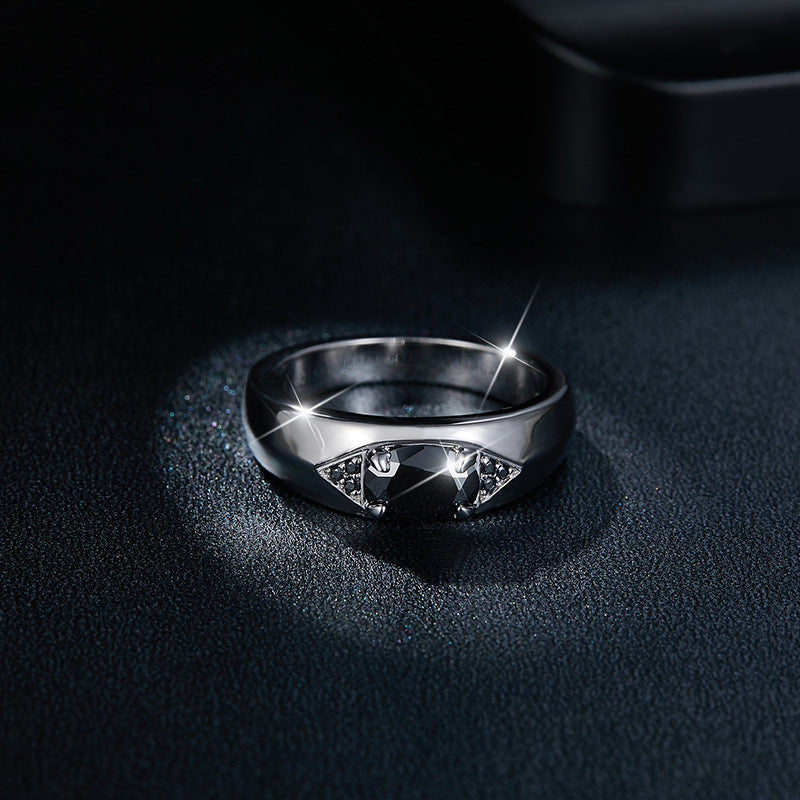 Niche design oval 5*7mm 1 carat black moissanite ring men's sterling silver plated 18k gold ring over diamond pen