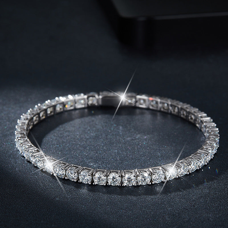 Classic four-claw 30 minutes 50 minutes 1 carat full circle D color VVS Moissanite 925 silver tennis bracelet