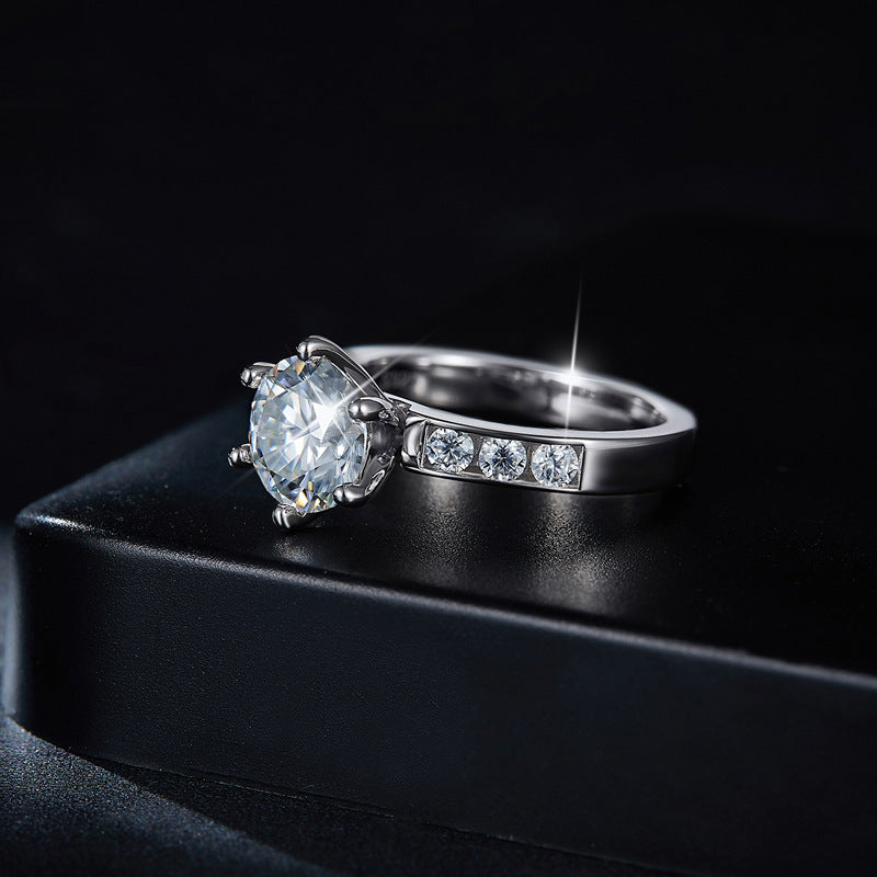 Simple Four Prongs 8.0mm Round 2ct Full Moissanite Silver Plated White Gold Ring