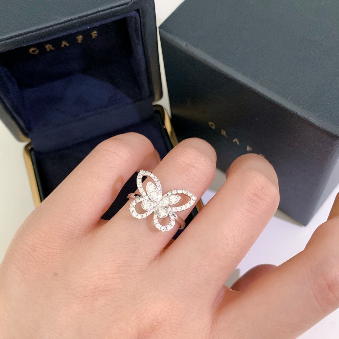 S925 Sterling Silver Moissanite Ring Women's Vintage Full Diamond Butterfly Fashion Personality Super Fairy Ring Gift