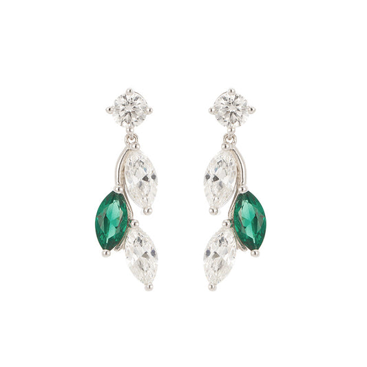 New Small Fresh 4.5*9mm Marquise Leaf Earrings S925 Silver Inlaid Nurture Emerald Stud Earrings