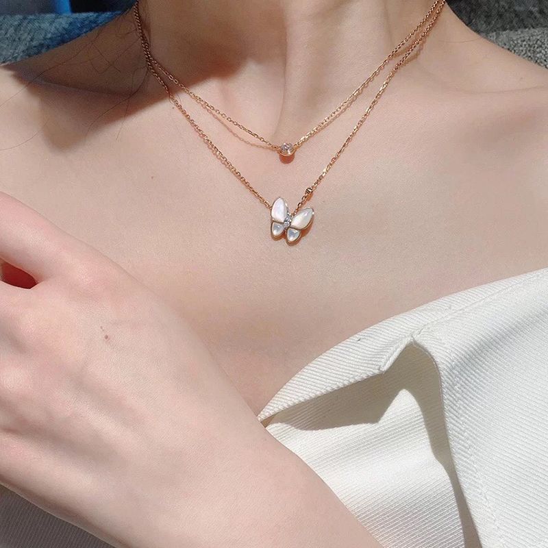 Butterfly Necklace Female Fairy 925 Silver White Mother-of-Pearl Pendant Niche Design Rose Gold Clavicle Chain Marquise Moissanite