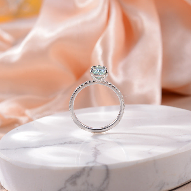 Teardrop shaped 6*9mm pear-shaped light sea blue full moissanite silver plated 18k gold ring