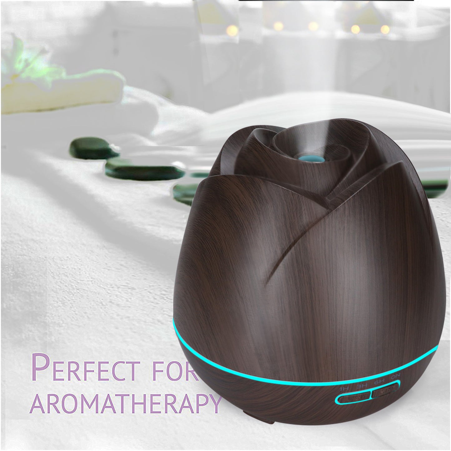 Big Rose Aroma Diffuser Household 400ml Wood Grain Aroma Diffuser Ultrasonic Humidifier Flower Bud Petal Fragrance Machine