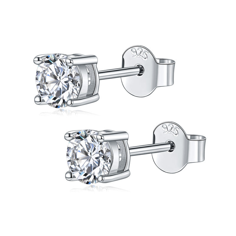 50 points - 1 carat classic four claws 925 silver fashion light luxury moissanite stud earrings