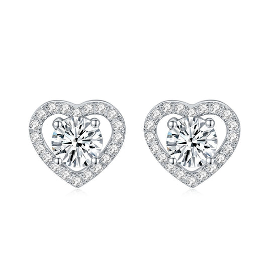 Fashion lady style love earrings round moissanite 925 silver plated 18K gold stud earrings