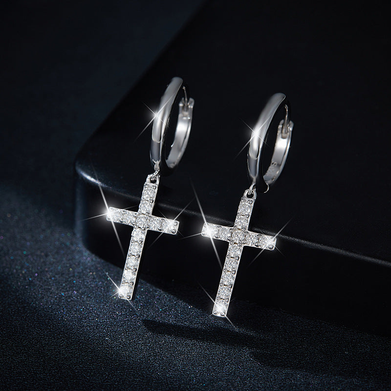 Hip hop cross D color VVS moissanite earrings unisex 925 silver earrings