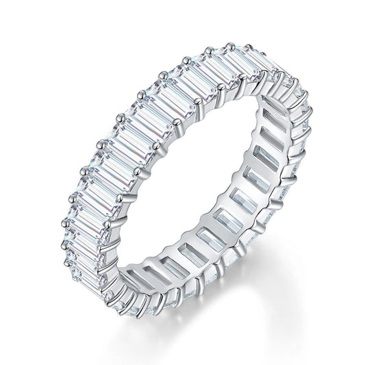 Emerald full diamond ring 2*4mm rectangular D color full circle moissanite European and American rings