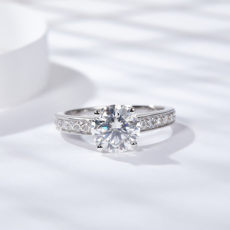 Luxury full diamond 2 carat round moissanite S925 silver plated 18k gold ring