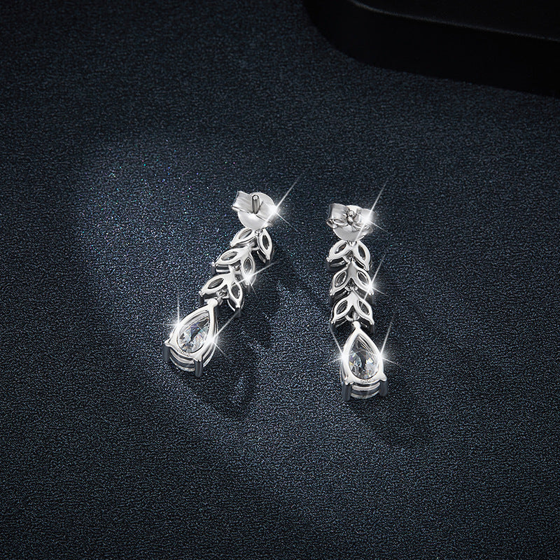 Water drop 5*8mm marquise leaf earrings S925 sterling silver gold-plated stud earrings women's full moissanite earrings