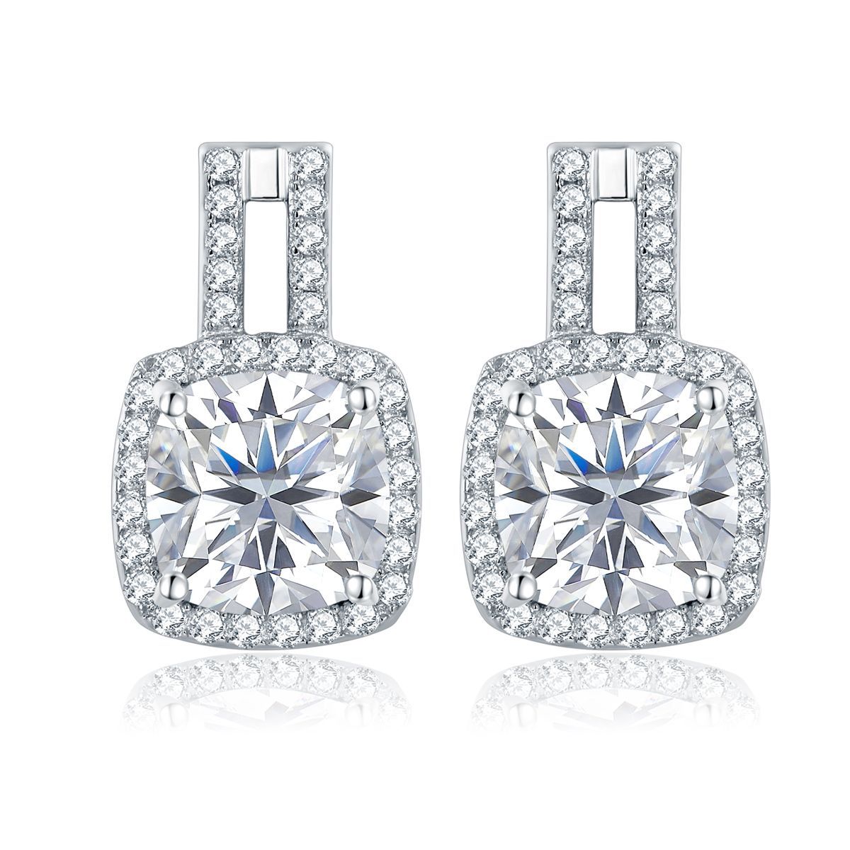 2 carat 7*7mm pillow square bag full moissanite diamond stud earrings S925 silver plated 18k gold unisex style