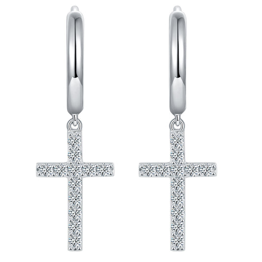 Hip hop cross D color VVS moissanite earrings unisex 925 silver earrings