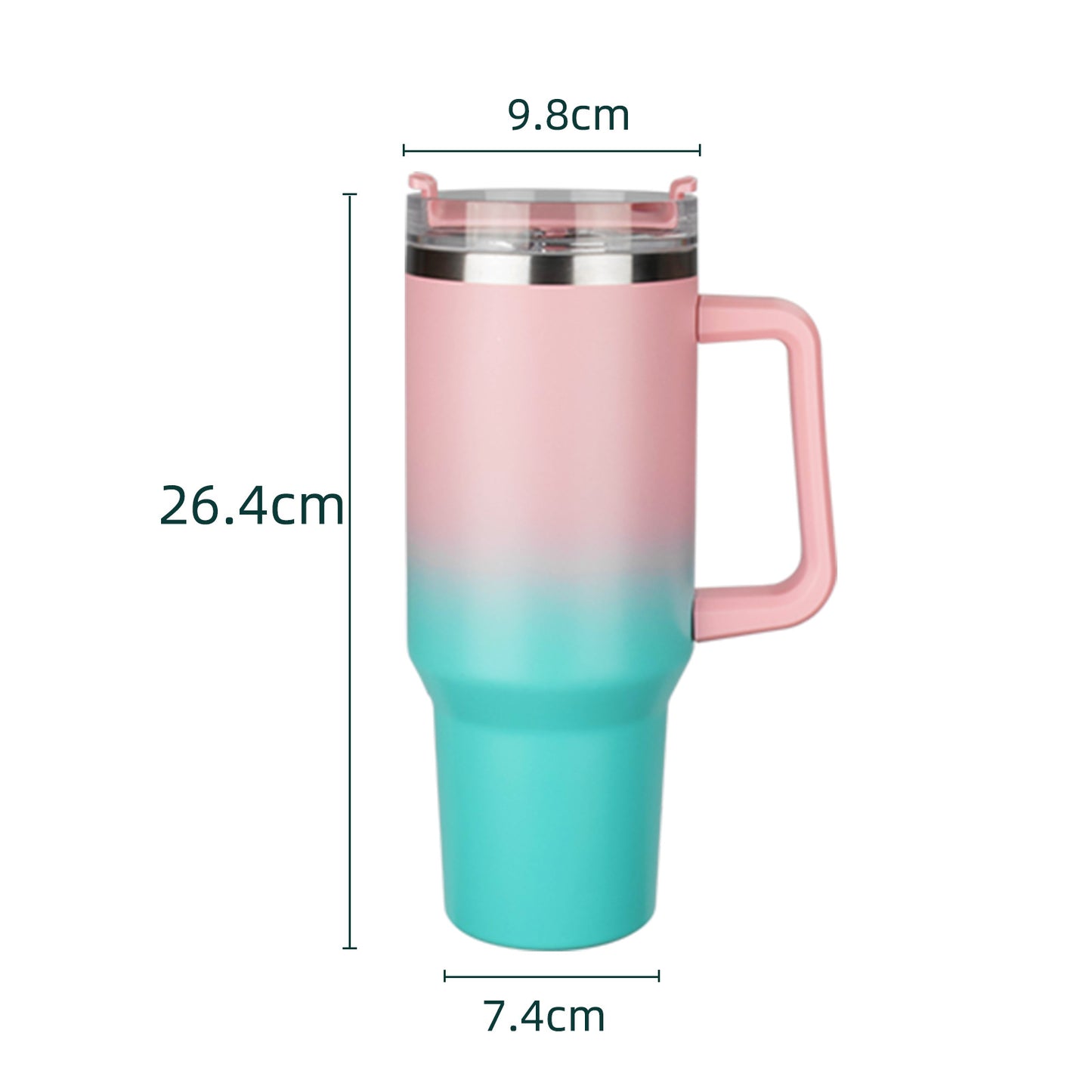 Insulated Reusable Stainless Steel Travel Mug Keeps Drinks Cold up to 24 Hours, 40 oz Tumbler with Handle and Straw Lid