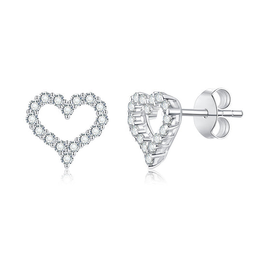 Classic small fresh full diamond moissanite heart earrings silver plated 18k white gold rose gold heart stud earrings
