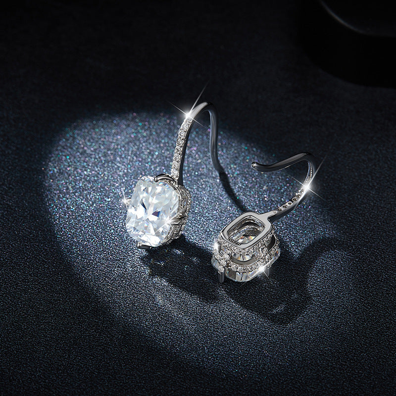 Fashion temperament pillow shape 7*9mm full moissanite diamond earrings ladies 925 silver gold-plated ear hooks