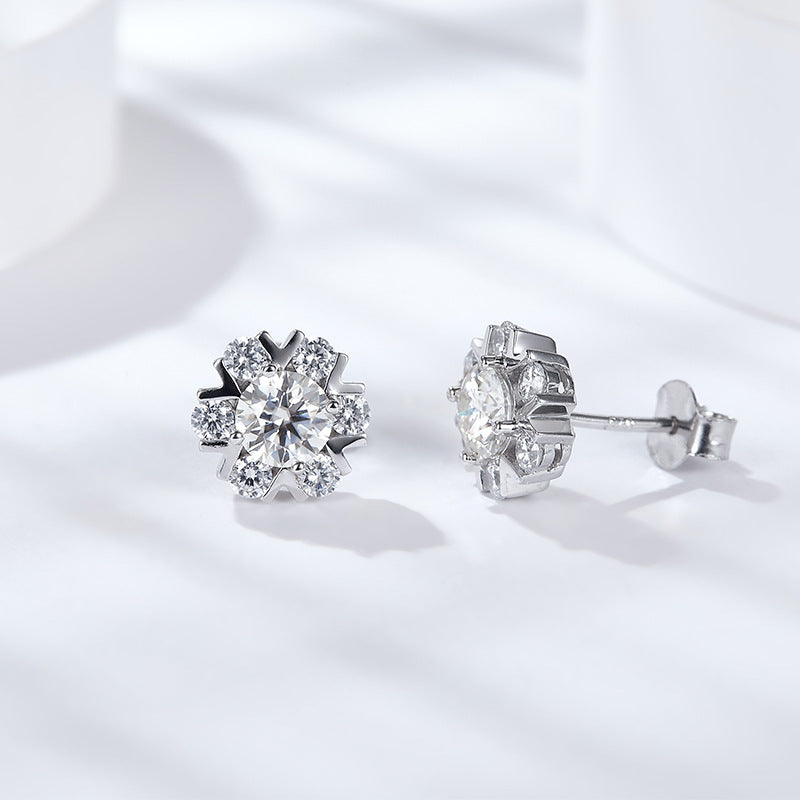 Classic Eight Measurements and One Waste Snowflake Shape 5.0mm Moissanite S925 Silver Plated 18k Gold Stud Earrings