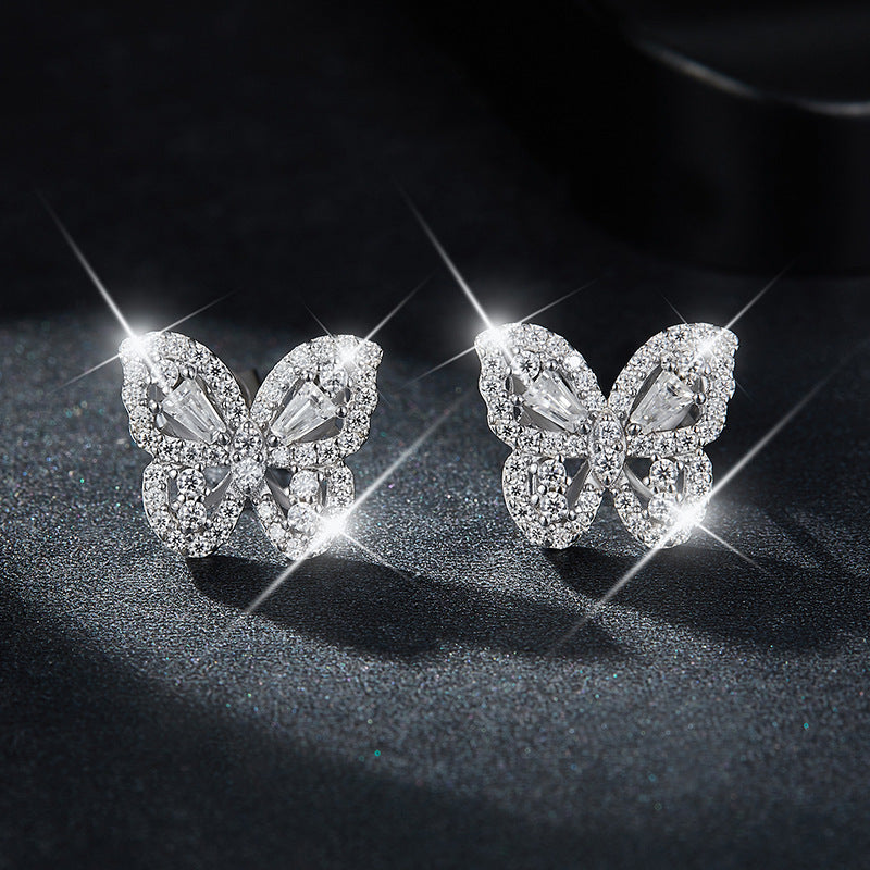 New Bow Full Diamond Moissanite Stud Earrings Premium Women's 925 Sterling Silver Plated with 18k Gold
