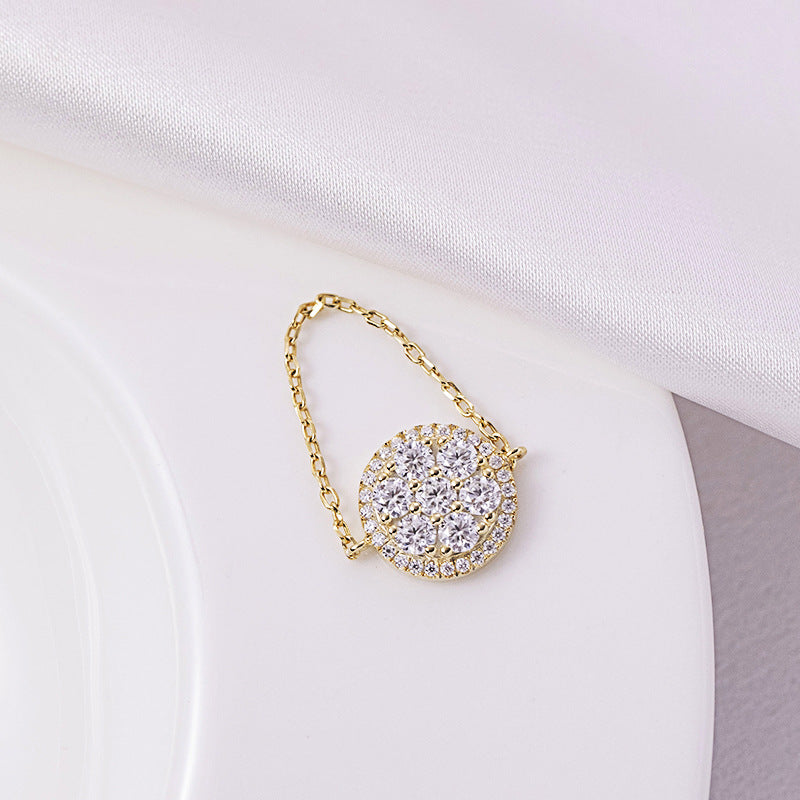 Fashion Niche Round Bubble D Moissanite Ring Chain Design S925 Silver Plated 18k Gold Ring