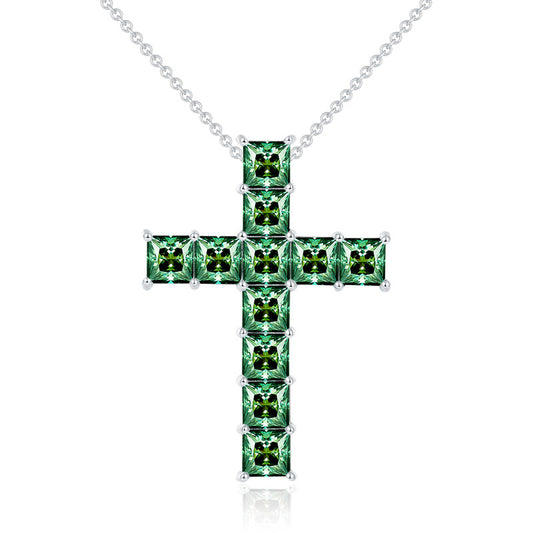 Hip-hop style dark green 5.5mm princess square moissanite silver plated 18k gold necklace seconds over the diamond pen men and women