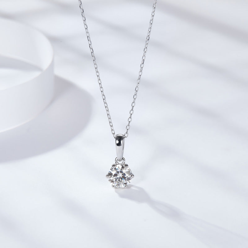Moissanite Necklace Classic Six Claws European and American Jewelry Women's 925 Silver Plated 18k Gold Clavicle Chain