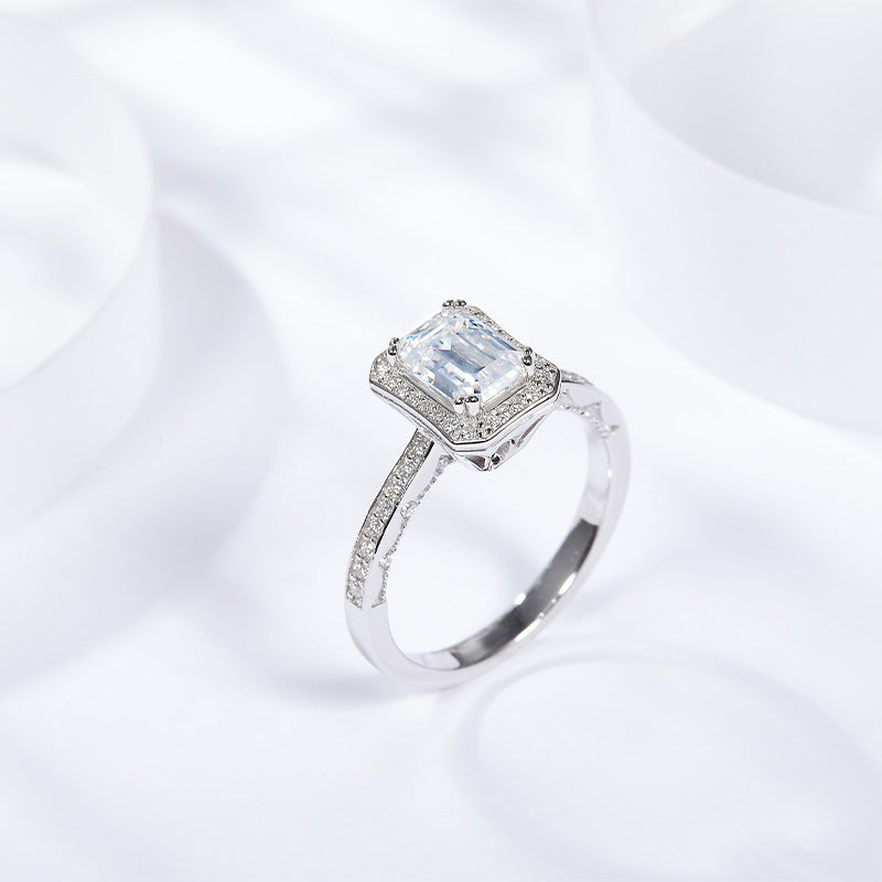 5*7mm Emerald Cut Moissanite Silver Plated 18K Gold Ringg