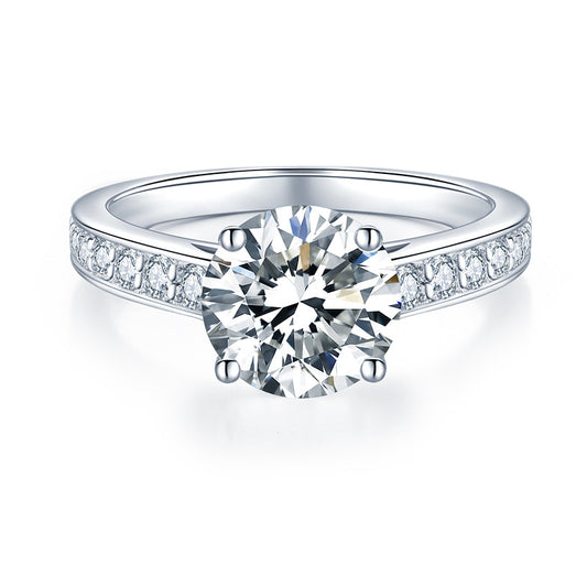 Luxury full diamond 2 carat round moissanite S925 silver plated 18k gold ring