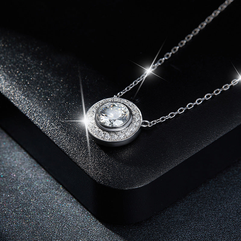 Moissanite  Round Bubble 1 Carat Round Bag Pendant Full Moissanite S925 Silver Plated 18k Gold Necklace