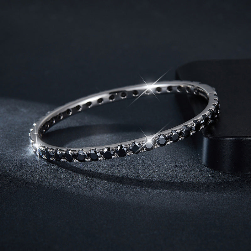 Full circle 4mm round black moissanite bracelet hip hop style unisex S925 silver gold plating