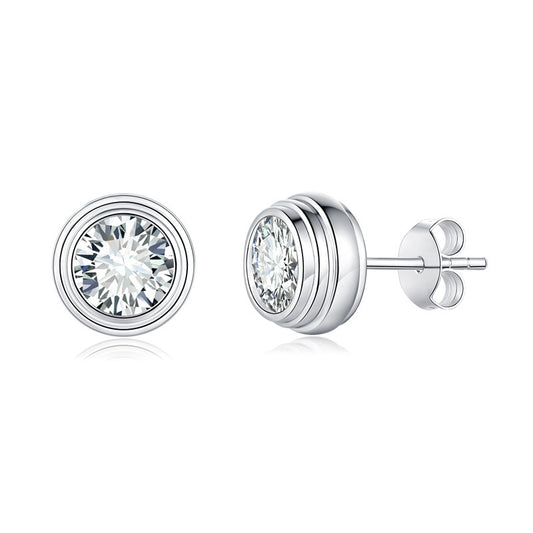 New Flying Saucer Bubble 50 PointsMoissanite Diamond Pen Silver Plated 18K White Gold Stud Earrings