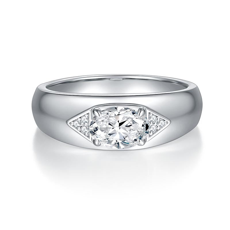 Oval 1 Carat Moissanite Wedding Ring Unisex Valentine's Day Gift Sterling Silver Plated 18k