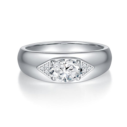 Oval 1 Carat Moissanite Wedding Ring Unisex Valentine's Day Gift Sterling Silver Plated 18k