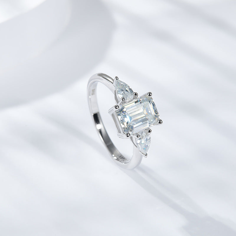Emerald shape 6*8mm full moissanite silver plated 18k gold ring