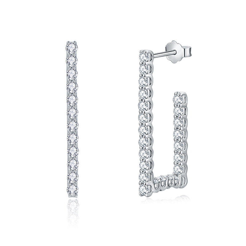 Square irregular earrings women's high-end sense full of diamond moissanite S925 sterling silver stud earrings