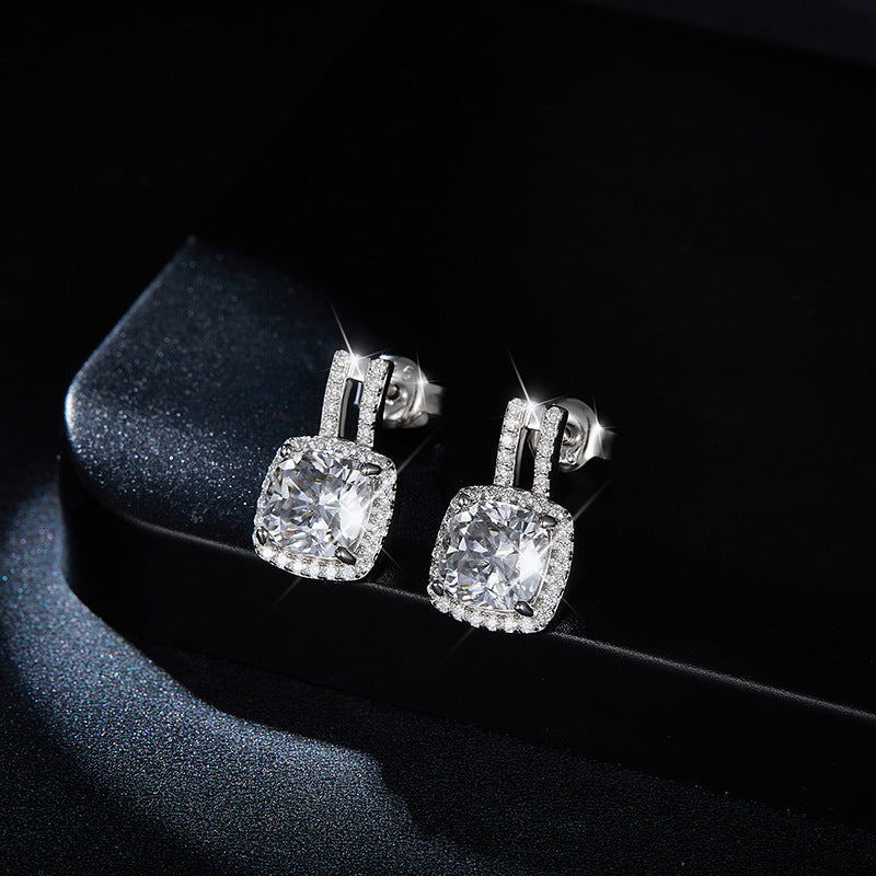 2 carat 7*7mm pillow square bag full moissanite diamond stud earrings S925 silver plated 18k gold unisex style